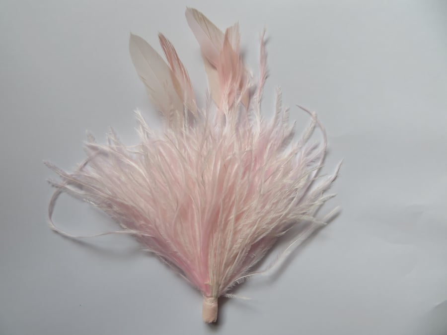 Pale Pink Ostrich & Coque Feather Millinery Mount 