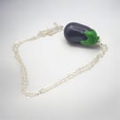 Aubergine Necklace, Cute Eggplant Pendant, Mini Food Jewellery, Polymer Clay Veg