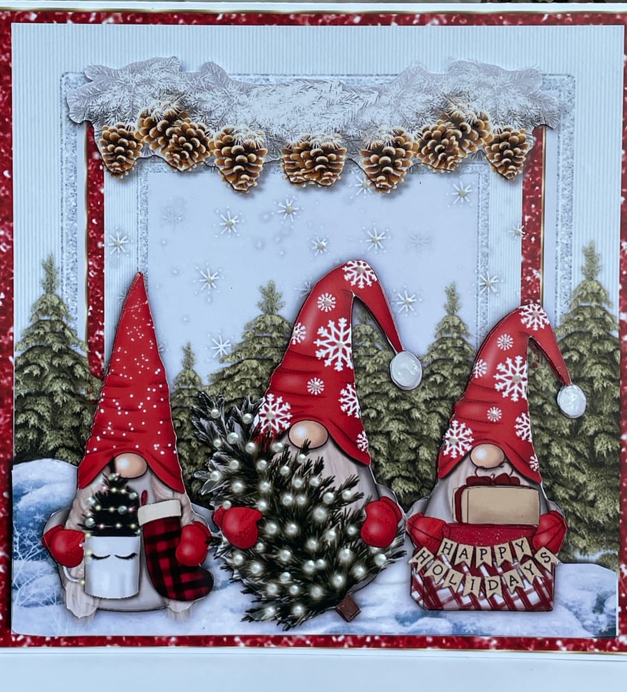 Gnome family Happy Holidays christmas card