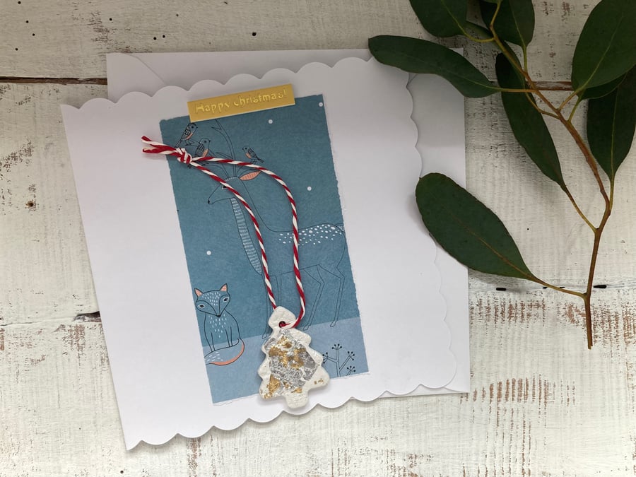 Hand made christmas card, gift and card rolled into one, christmas hanger