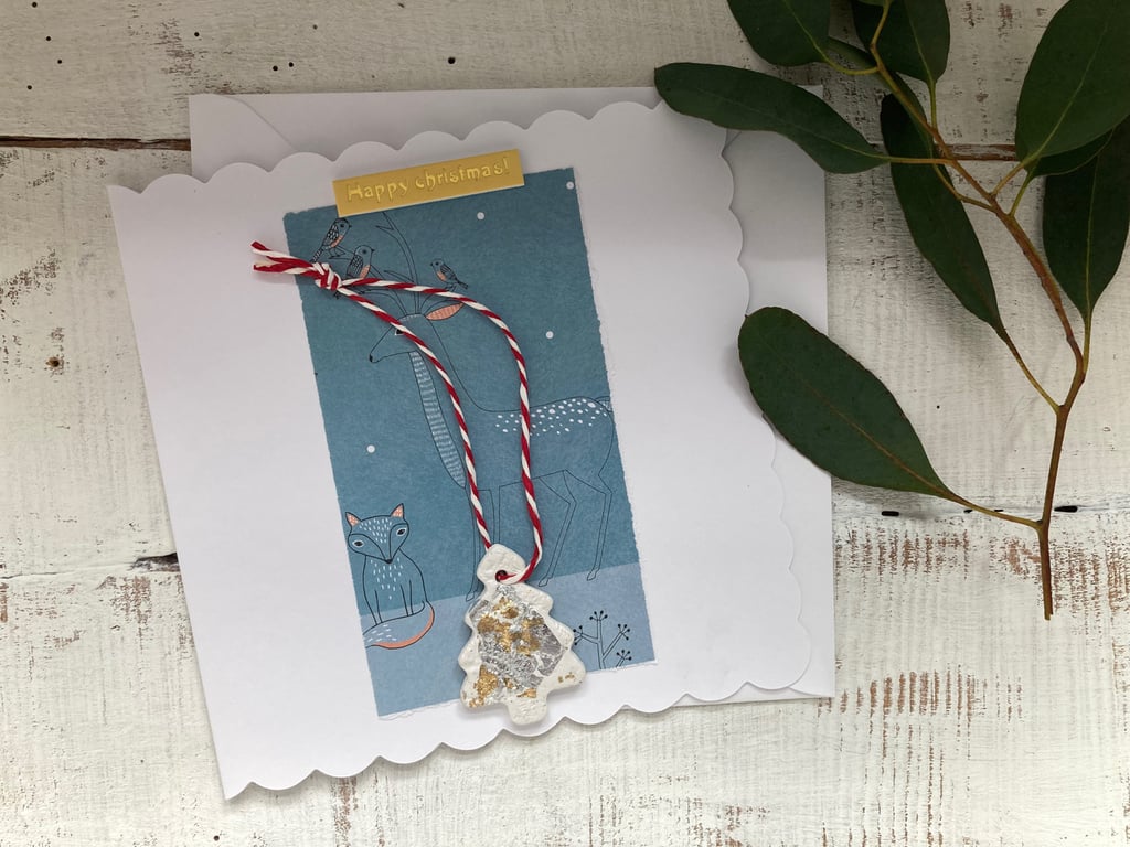 Hand made christmas card, gift and card rolled into one, christmas hanger