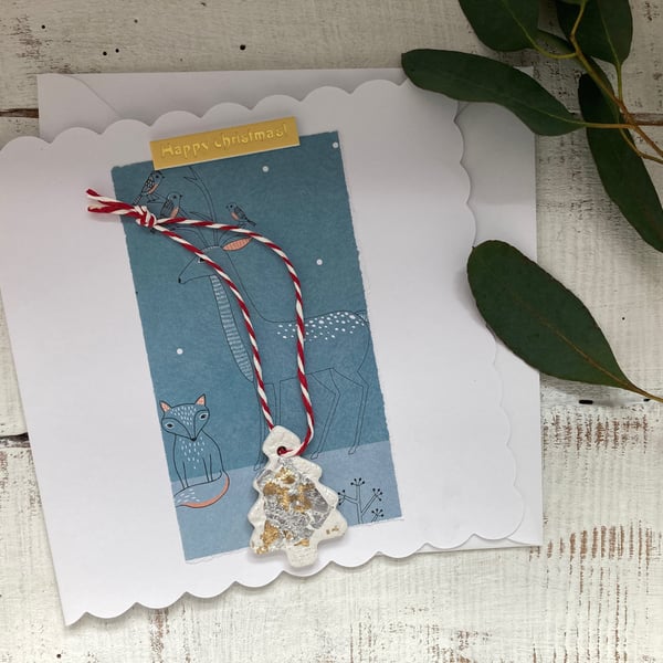 Hand made christmas card, gift and card rolled into one, christmas hanger