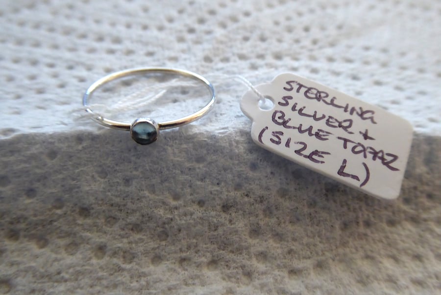 Sterling Silver and  Sky Blue Topaz Ring (Size L)