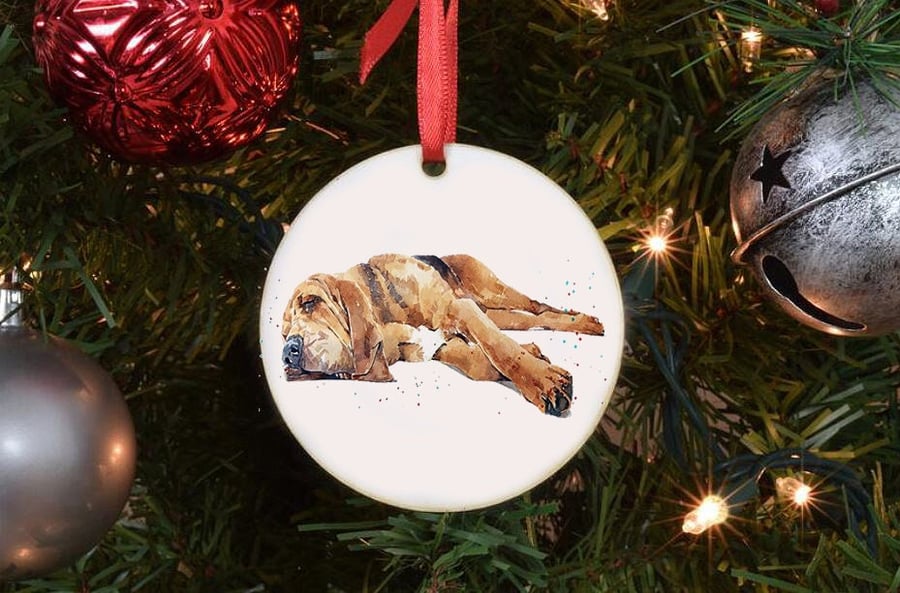 Bloodhound Round Tree Decoration.Bloodhound Xmas Tree Decoration,Bloodhound Chri