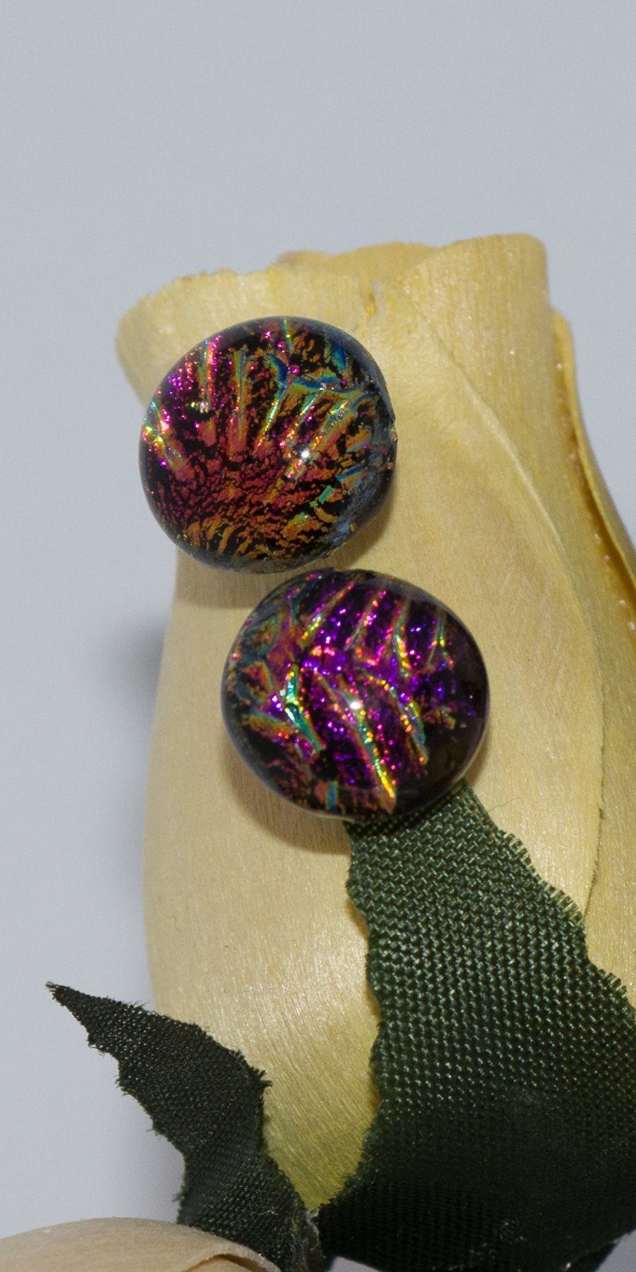 Purple and Gold Dichroic Glass Earrings on Sterling Silver Studs - 2105