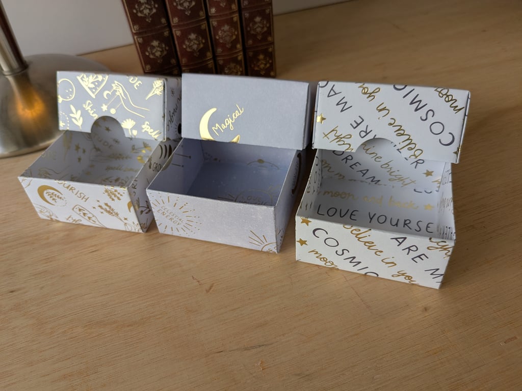 A set of three handmade, raised lid, gift boxes - 'Inspirational Messages'