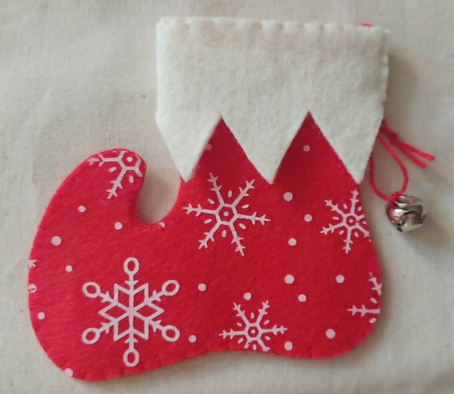 Handmade Elf Boot Christmas Hanging Red and White