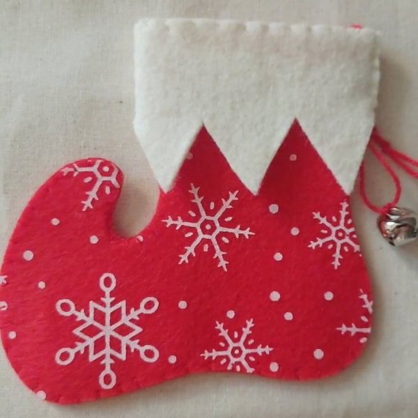 Handmade Elf Boot Christmas Hanging Red and White