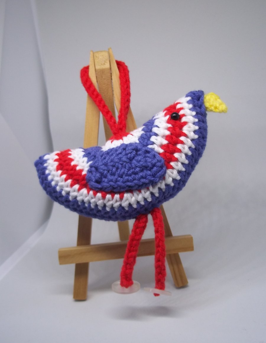 Crochet Quirky Bird red white and blue