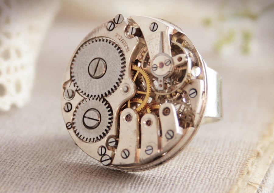 Silver Cocktail Ring Steampunk Statement Ring