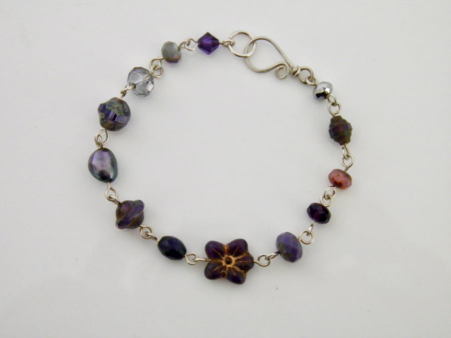 Sterling Silver Purple Flower Bracelet