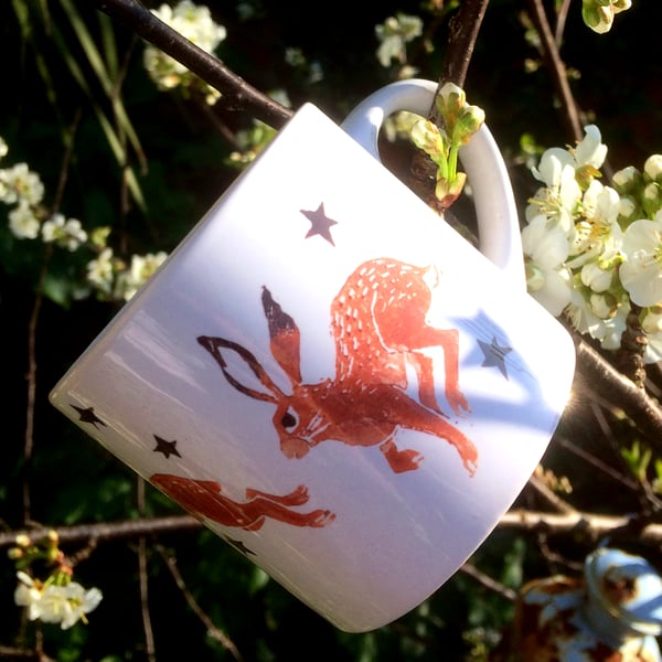 'Trio of Hares' Mug for birthdays, christenings and other occasions