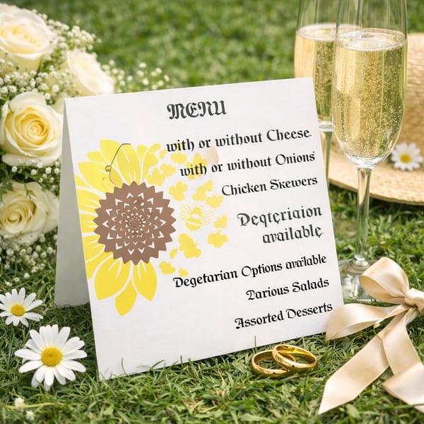 Sunflower Evening Wedding Invitation with Handmade Envelope – Personalised