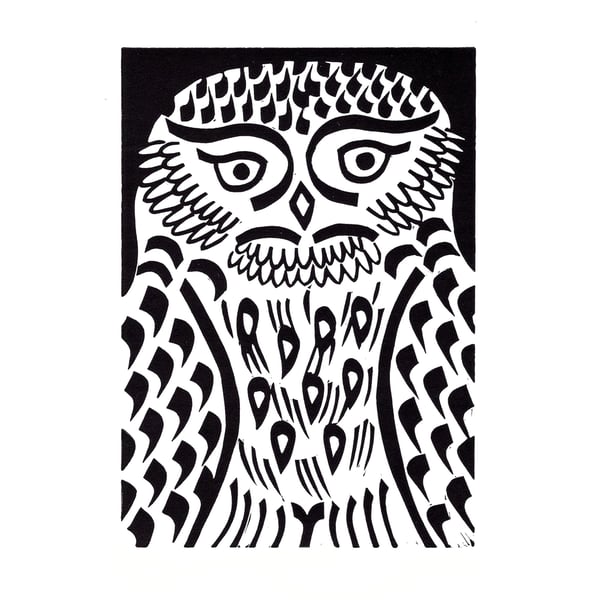 Little Owl black white linocut edition of 30