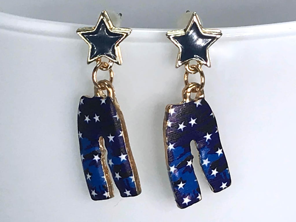 RETRO JEANS EARRINGS STAR cute kawaii enamel disco seventies