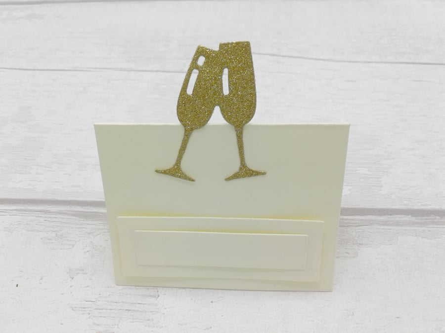 Champagne glass place cards Ivory and gold. Set of 10. Wedding place cards. 