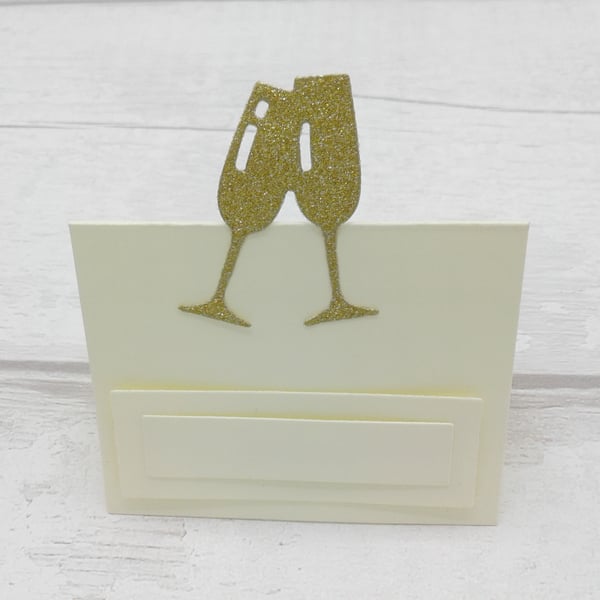 Champagne glass place cards Ivory and gold. Set of 10. Wedding place cards. 