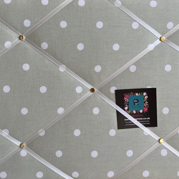 Handmade Bespoke Memo Notice Board With Clarke & Clarke Sage Green Dotty Fabric