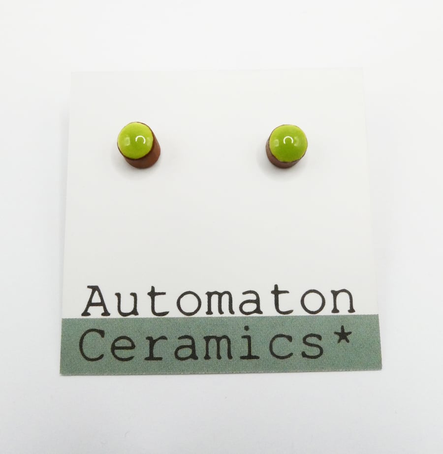 Ceramic green ear studs, small ear-studs, bright earrings, boho earrings