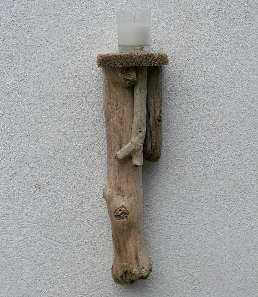 Driftwood candle holder, wall hanging candle sconce, tea light holder D
