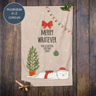 Christmas Cat Personalised Christmas Tea Towel - 100% cotton Kitchen Gift