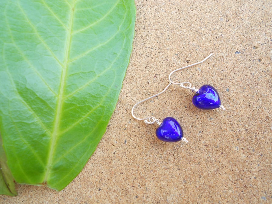 Murano Glass Cobalt Heart Earrings