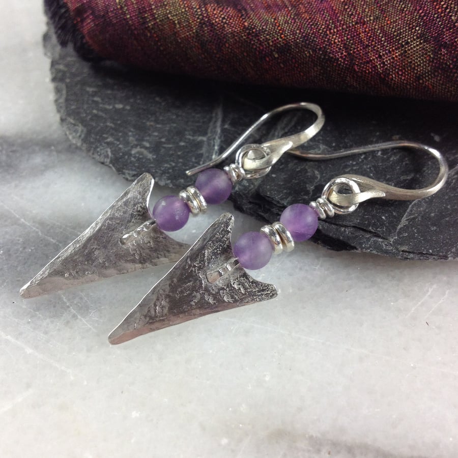 Amethyst and silver arrowhead tribal earrings