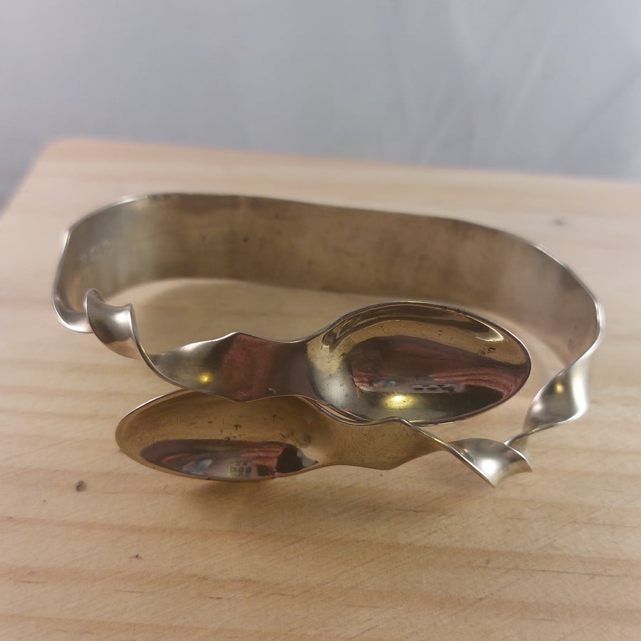 Upcycled Silver Plated Twisted Sugar Tong Bangle (SPBA102506)