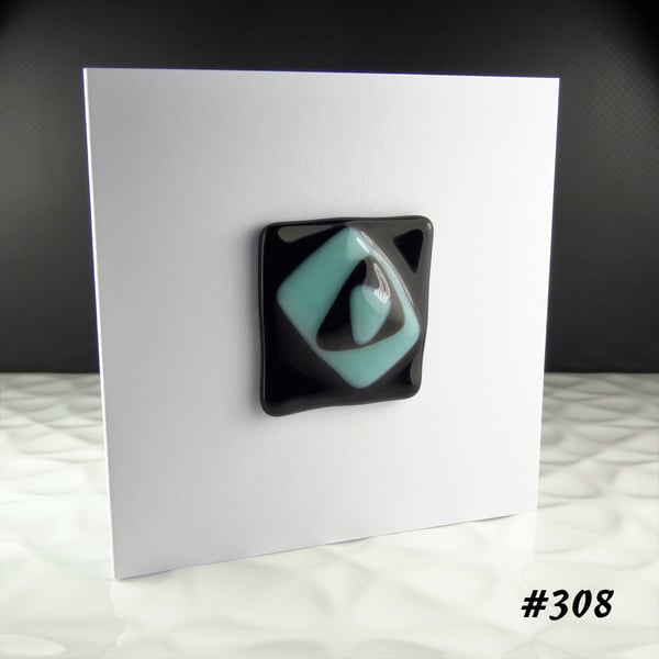 Black blue fused glass blank greeting card, handcrafted, textured - 3 options