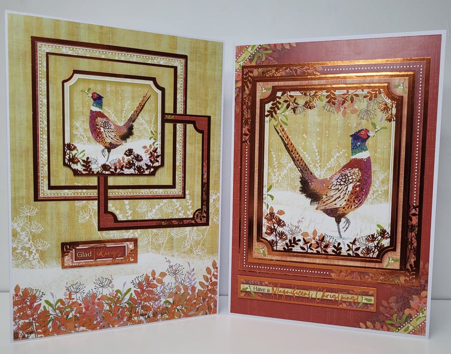 2 Large Pheasant Christmas Cards - Glad Tidings
