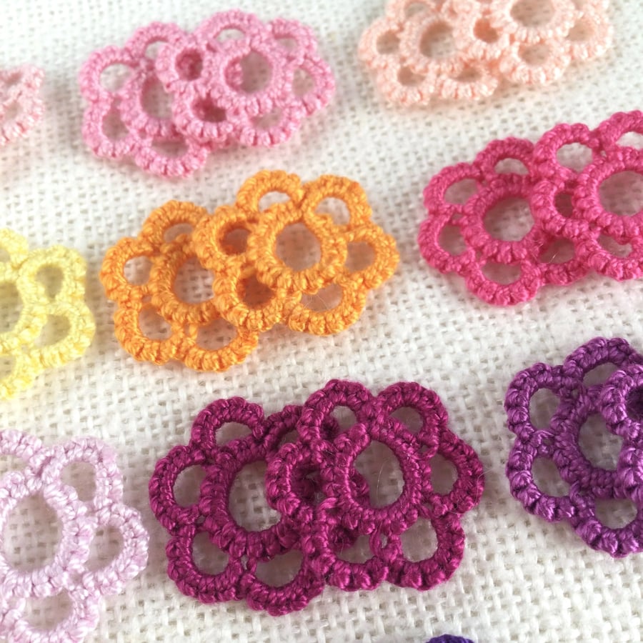 Handmade Applique Flowers in Shuttle Tatting Lace - Set of Twenty