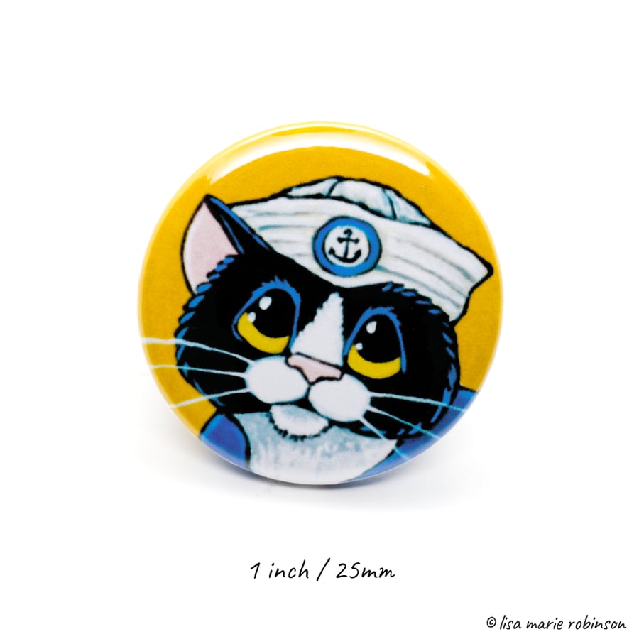 25mm Button Badge - Sailor Cat (1 inch)