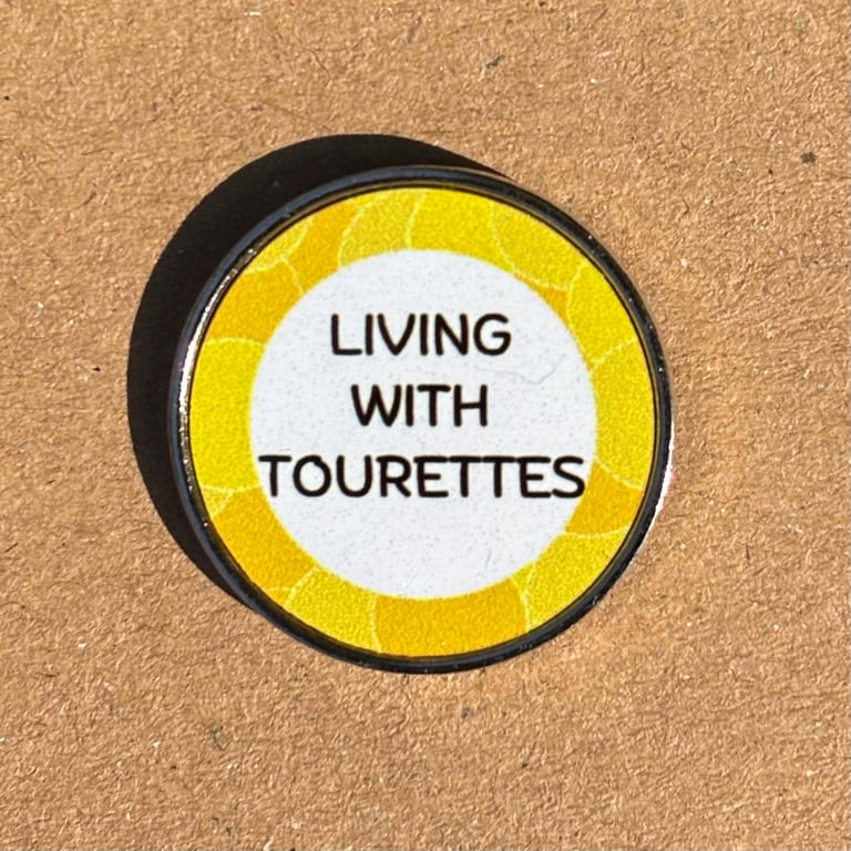 Living With Tourettes Pin Badge Yellow Awareness Stainless Steel 25 mm