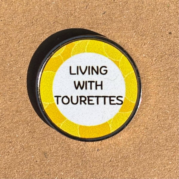 Living With Tourettes Pin Badge Yellow Awareness Stainless Steel 25 mm