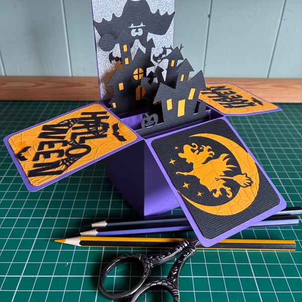 Handmade 3D Box Halloween Bat Card