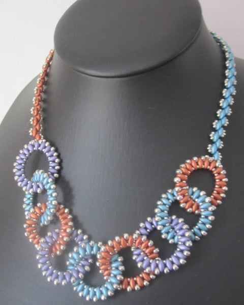 Purple, Bronze and Turquoise Hoop Beadwork Necklace