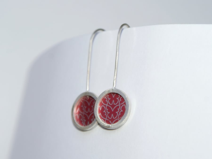 Red and silver mini drop earrings