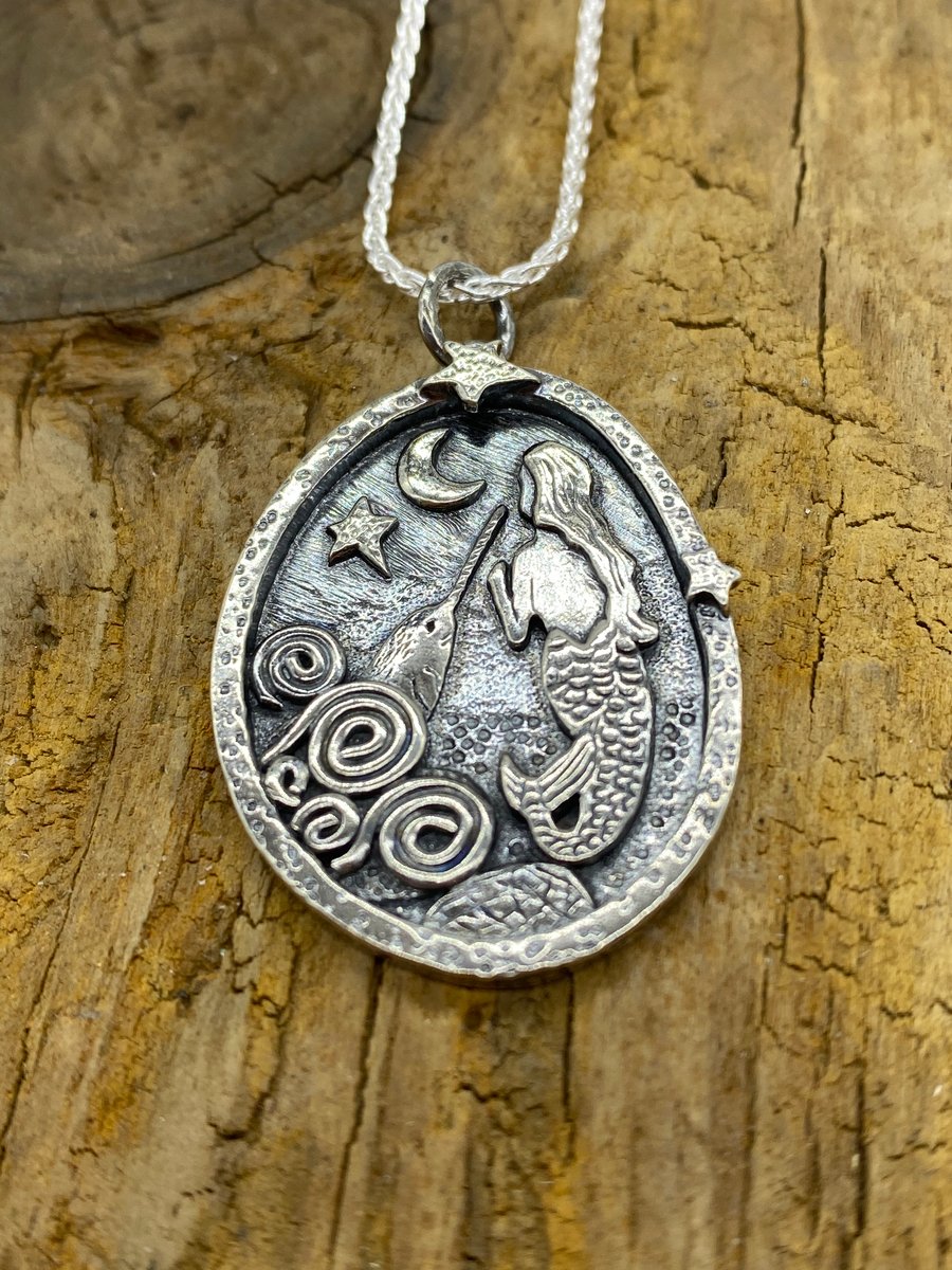 Mermaid and Narwhal Pendant (REDUCED)