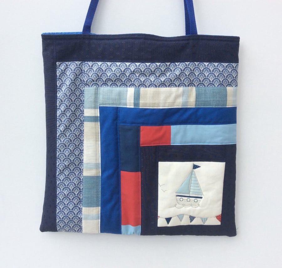Large tote, baby bag, beach bag, shopping bag, nautical 