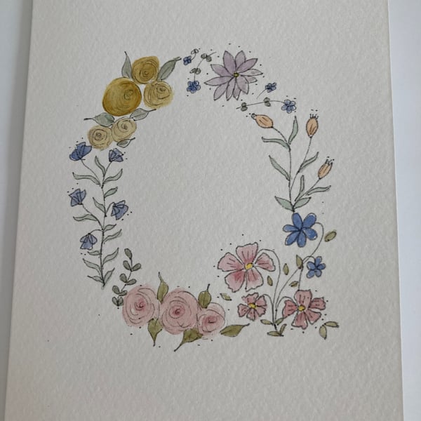 Hand painted watercolour greetings card Q - T