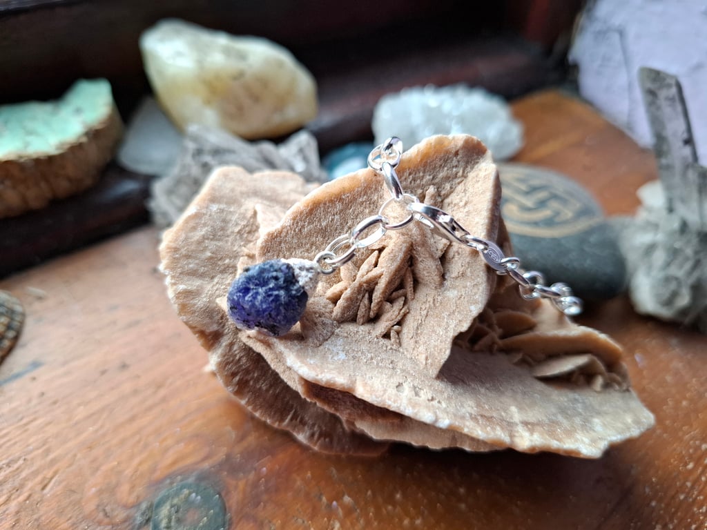 Raw Sapphire Crystal and Sterling Silver Bracelet - September Birthstone