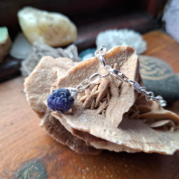 Raw Sapphire Crystal and Sterling Silver Bracelet - September Birthstone
