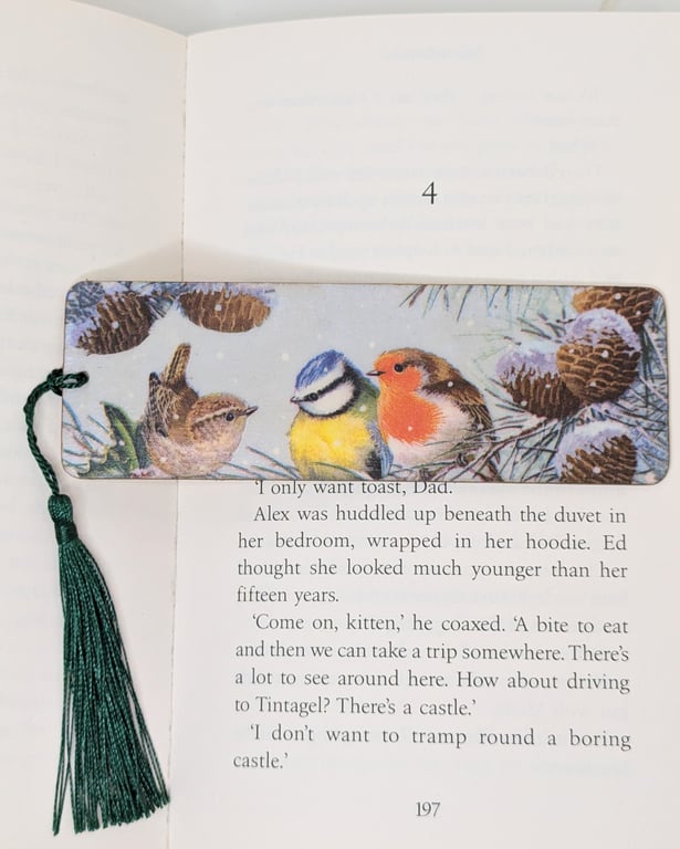 Bookmark, garden birds wooden Christmas stocking filler gift for a bird lover