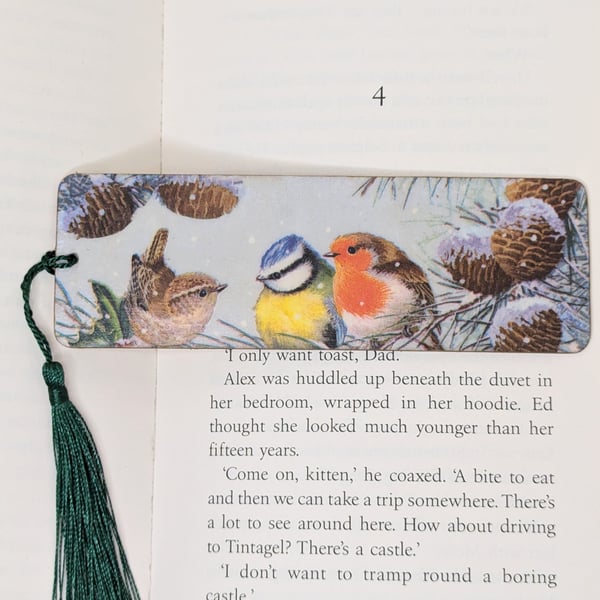 Bookmark, garden birds wooden Christmas stocking filler gift for a bird lover