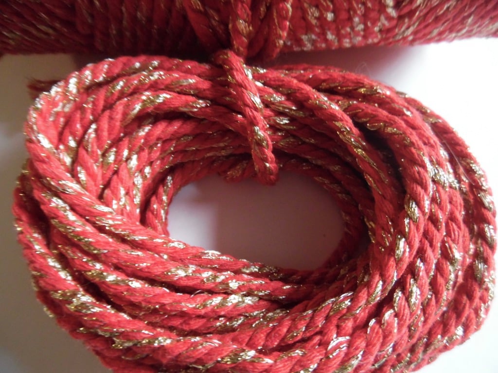 5 metres of 4mm RED  SPARKLE Cotton Bakers twine