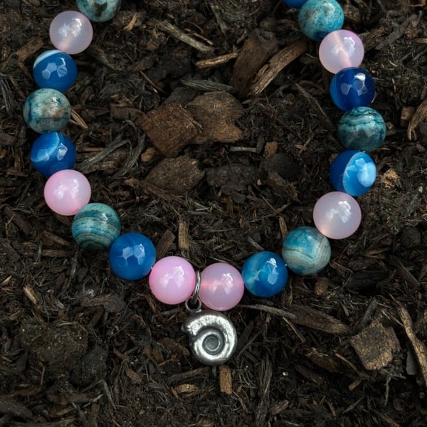 Ammonite bracelet with stone beads