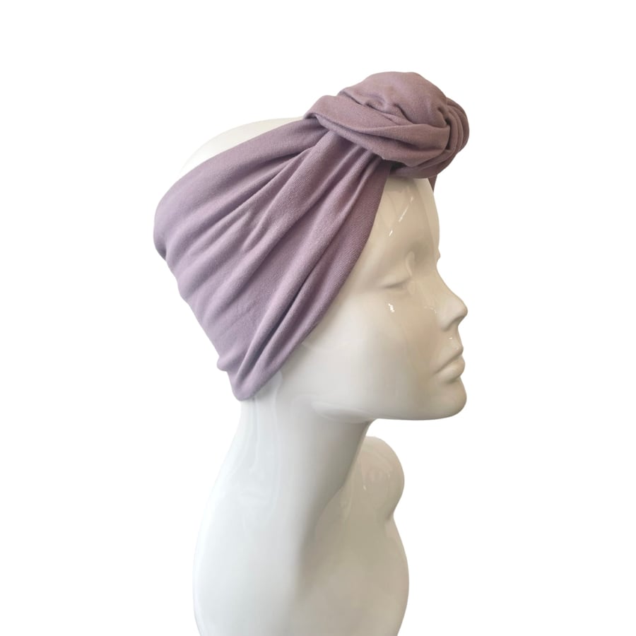 Dusky Lilac Women's Turban Head Wrap Headband, Extra Wide Cotton Headband 