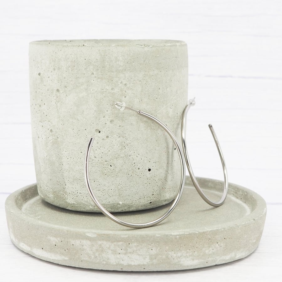 Solid Titanium hoop earrings - 2 inch Polished Titanium - Statement earrings 