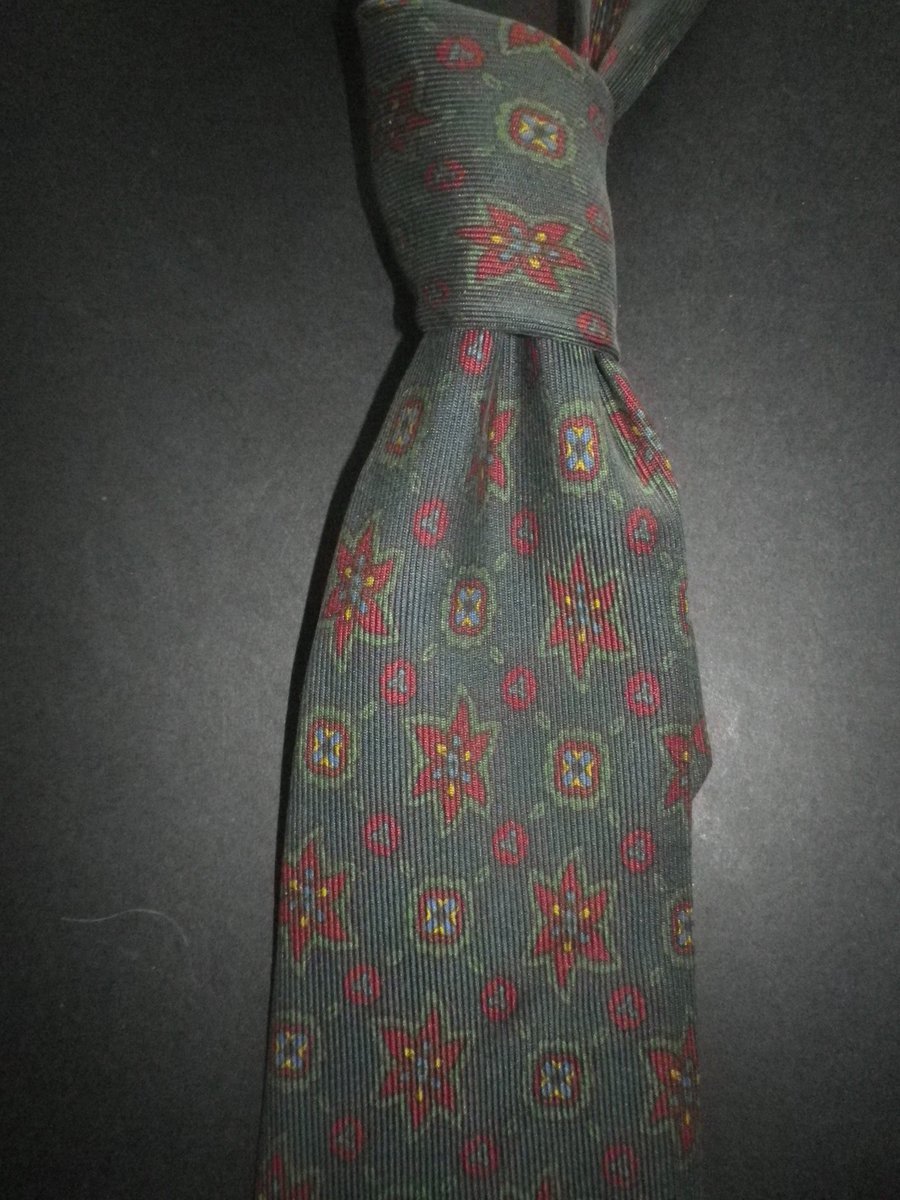 Maroon star design on dark green madder silk tie, free shipping, gift wrapped 