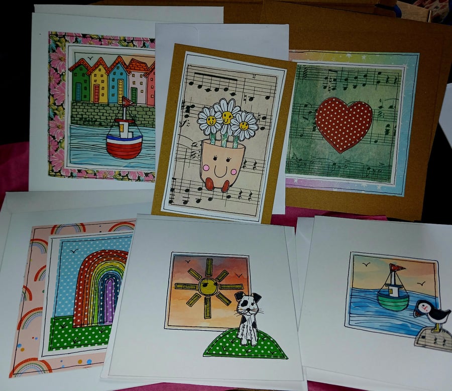 Quirky art, whimsical mystery beautiful handmade cards and postcard surprise box